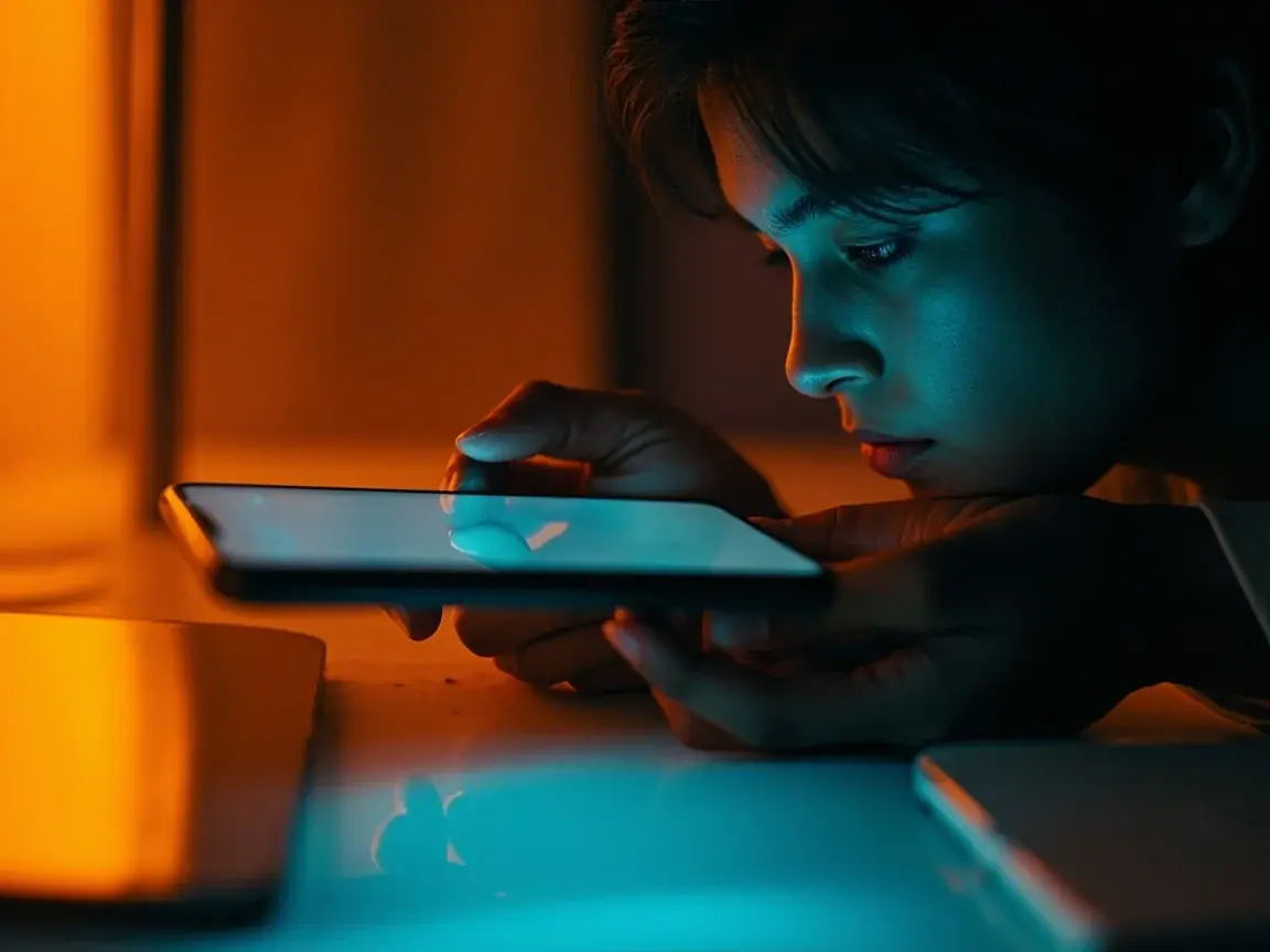 A smartphone showing an App Store listing under warm desk lighting
