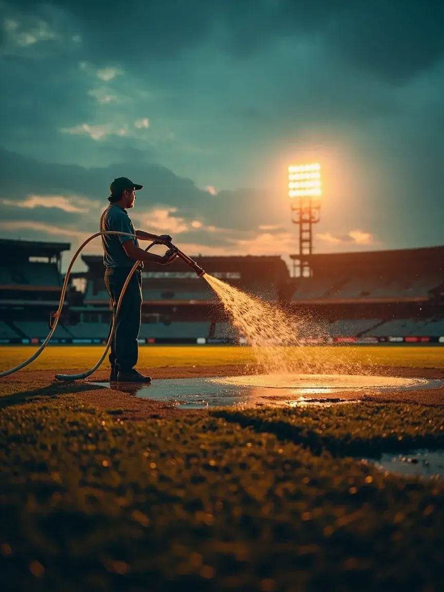 A wide view of MA Chidambaram stadium at night during a match