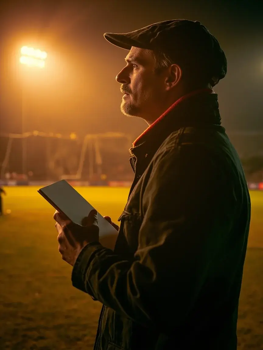 A bowler runs through a practice drill at a floodlit training session