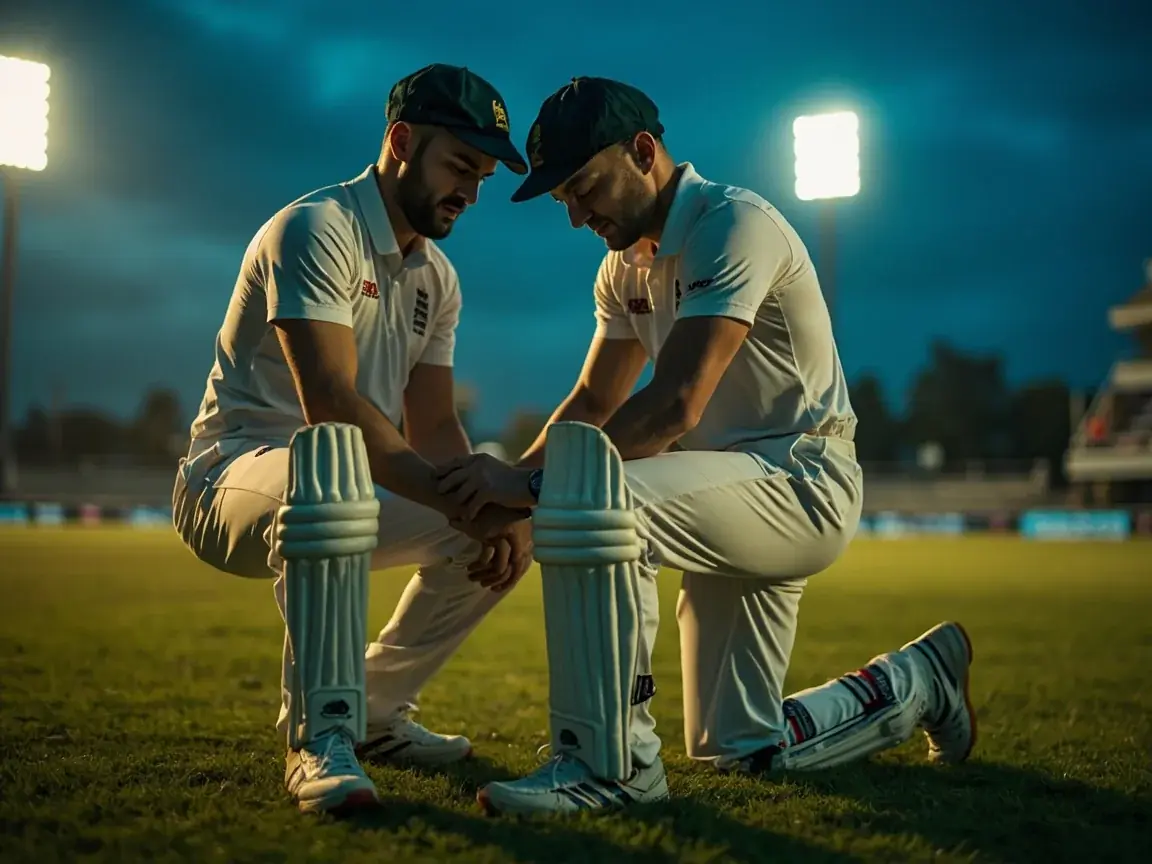 A player receives treatment from the physio on the boundary edge