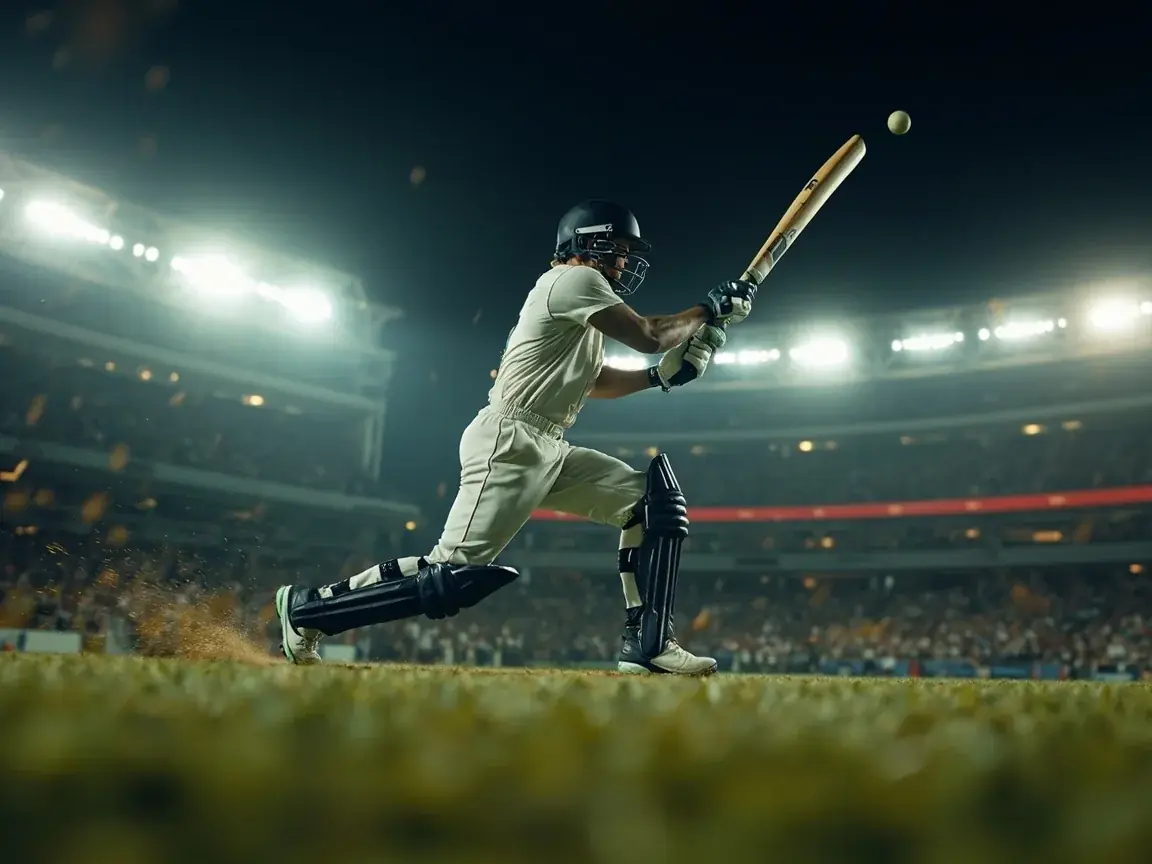 A batter drives through the covers during a night fixture