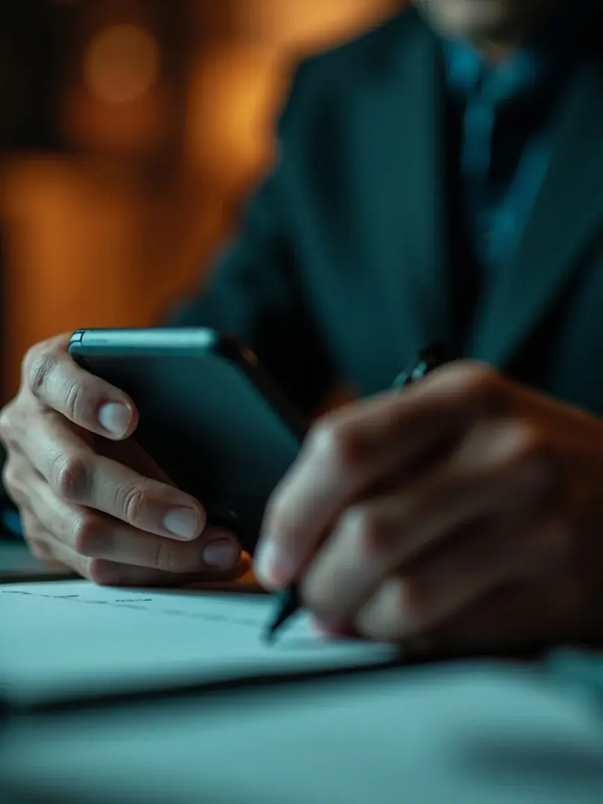 A reviewer runs a usability test on a smartphone mid-fixture