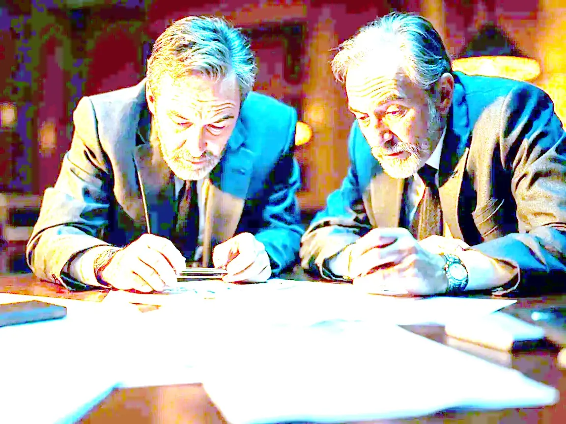 A small editorial meeting under warm desk lamps reviewing a test verdict