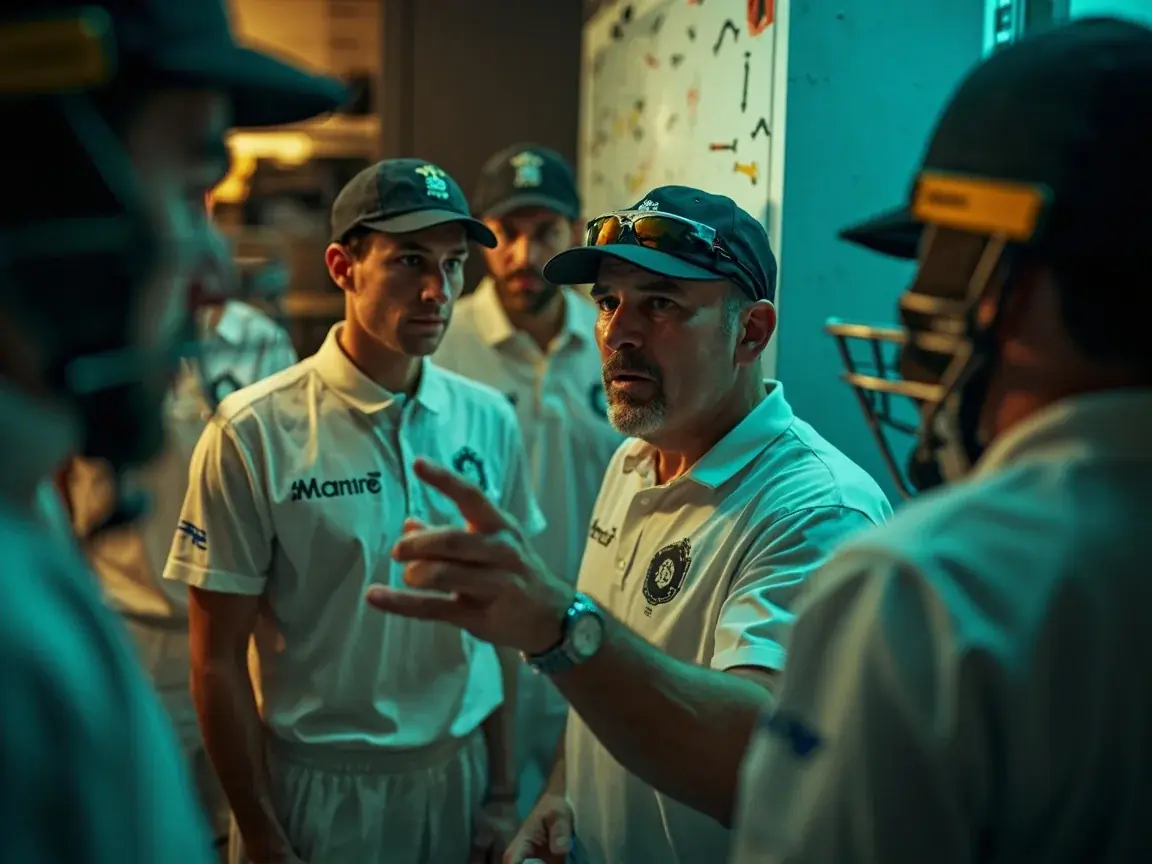 A coach briefs players around a magnetic field board, marks unreadable